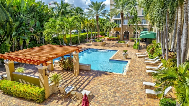 view of swimming pool with a patio