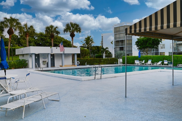 view of swimming pool featuring a patio