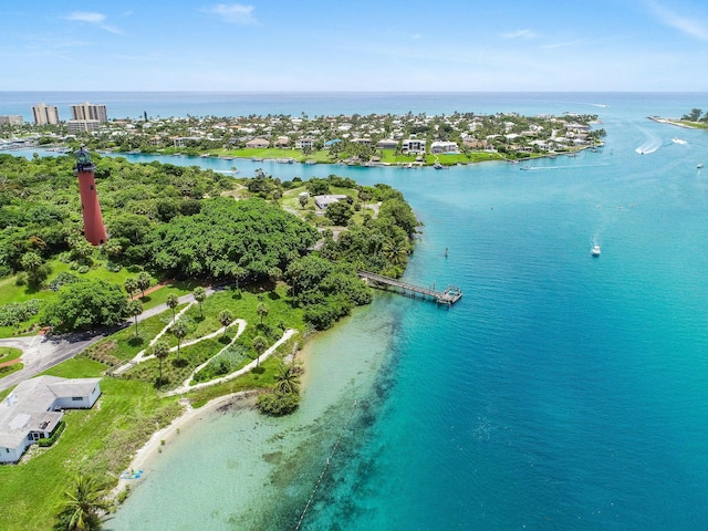 aerial view featuring a water view