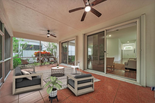 view of patio featuring ceiling fan and an outdoor hangout area