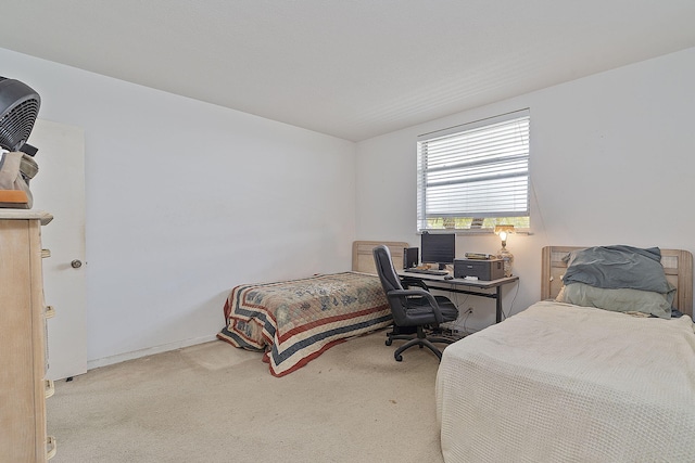 bedroom with light carpet