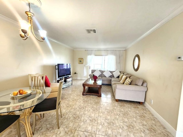 living room featuring ornamental molding