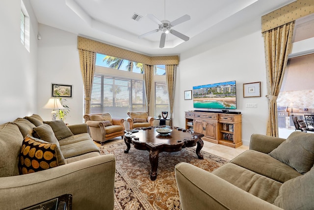 living room featuring ceiling fan