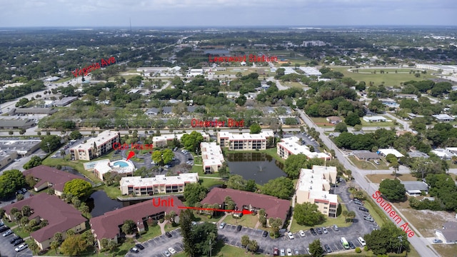 aerial view with a water view