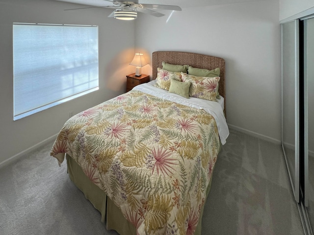 bedroom featuring carpet and ceiling fan