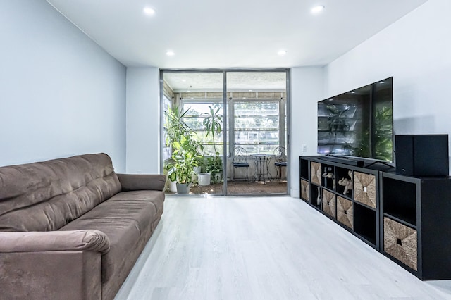 living room featuring expansive windows and hardwood / wood-style flooring