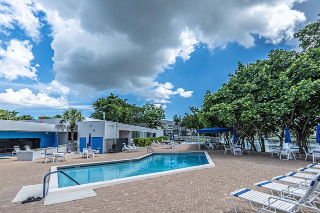 view of swimming pool with a patio