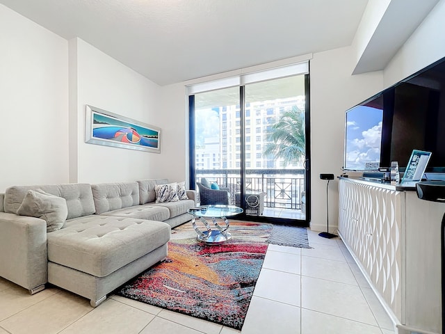 living room featuring light tile patterned flooring