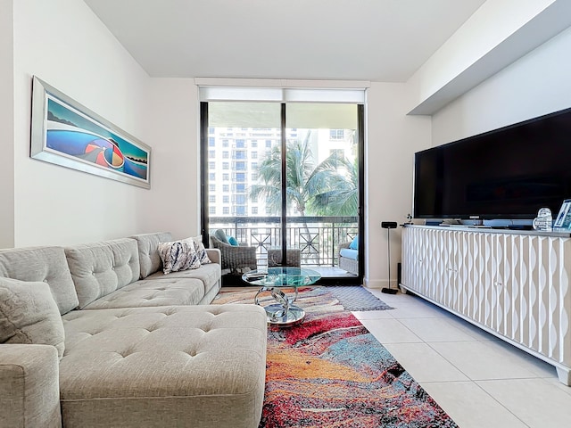 living room featuring light tile patterned flooring