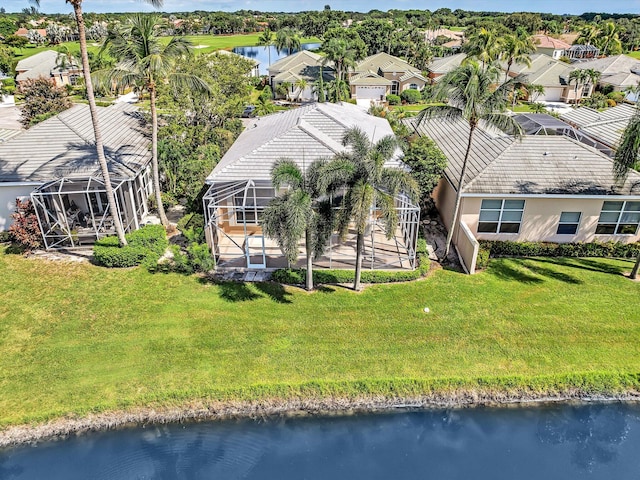 aerial view with a water view