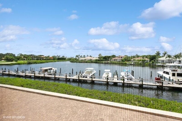 dock area featuring a water view