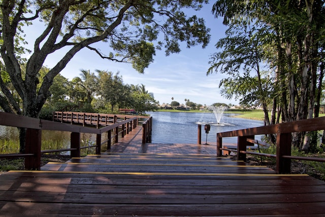 view of dock with a water view