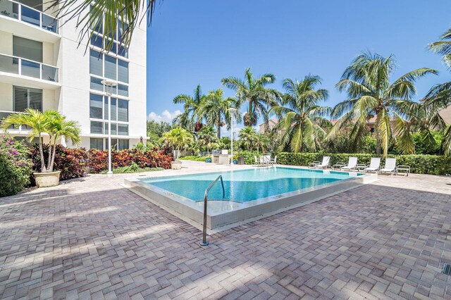 view of swimming pool with a patio area