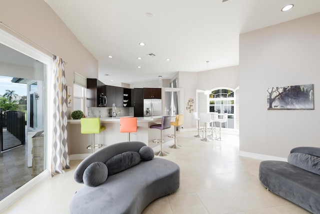 living room featuring sink