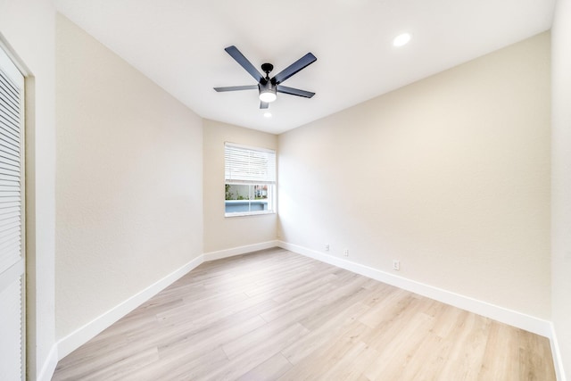 unfurnished bedroom with light hardwood / wood-style flooring and ceiling fan