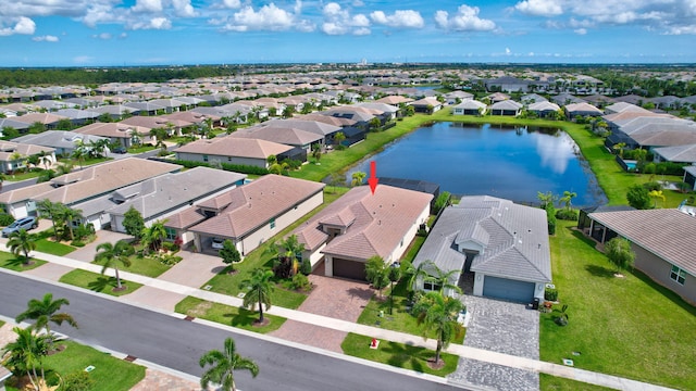 drone / aerial view featuring a water view