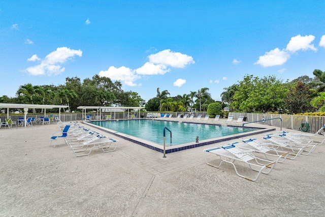 view of swimming pool with a patio area