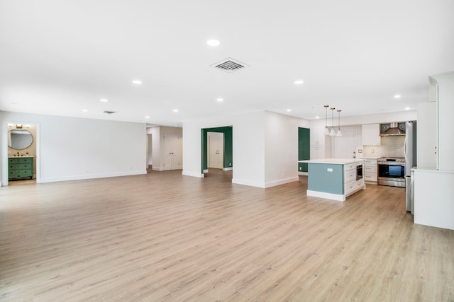 unfurnished living room featuring light hardwood / wood-style flooring