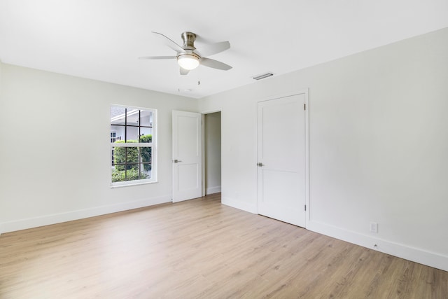 interior space featuring ceiling fan and light hardwood / wood-style floors