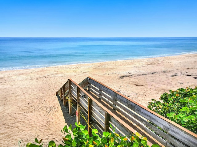 view of water feature with a view of the beach