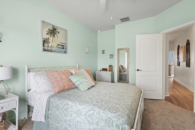 bedroom featuring carpet and ceiling fan