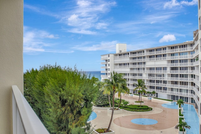 view of building exterior featuring a water view