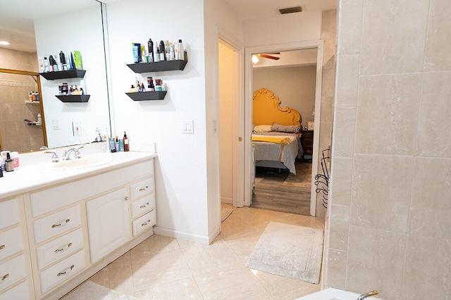 bathroom featuring hardwood / wood-style flooring and vanity