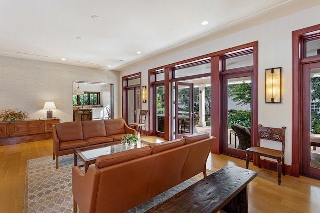 living room with light hardwood / wood-style floors