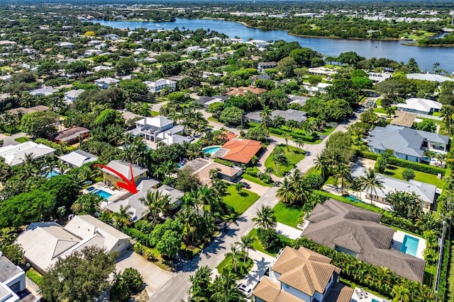 bird's eye view featuring a water view