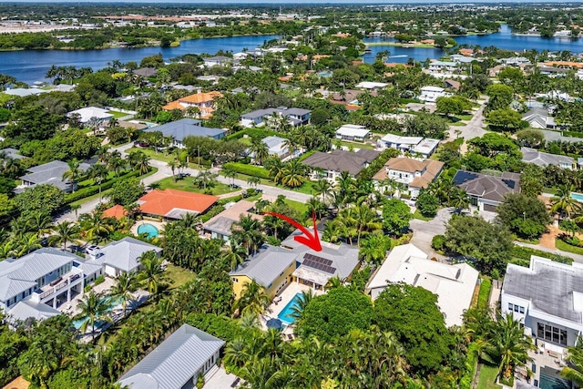 bird's eye view featuring a water view