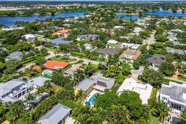 aerial view featuring a water view