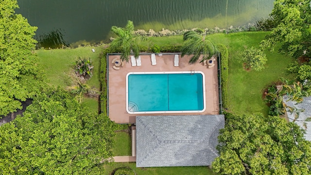 bird's eye view featuring a water view