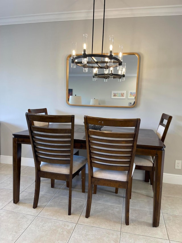 tiled dining area with crown molding