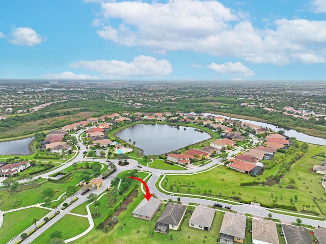 aerial view with a water view