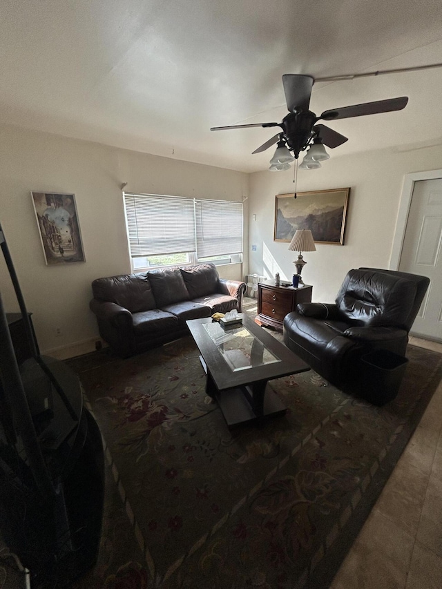 living room with ceiling fan