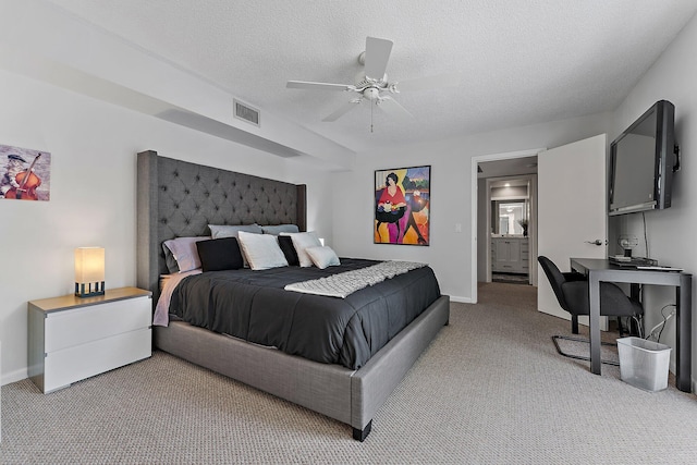 411 4th Ter, Palm Beach Gardens, FL 33418 - bedroom featuring light colored carpet, a textured ceiling, baseboards, and ceiling fan