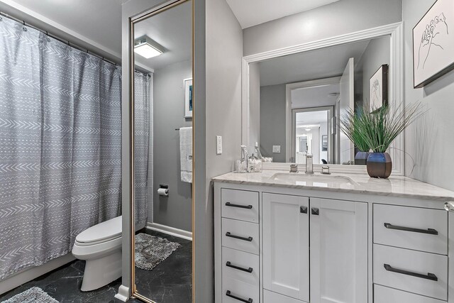411 4th Ter, Palm Beach Gardens, FL 33418 - bathroom featuring vanity, toilet, and a shower with shower curtain