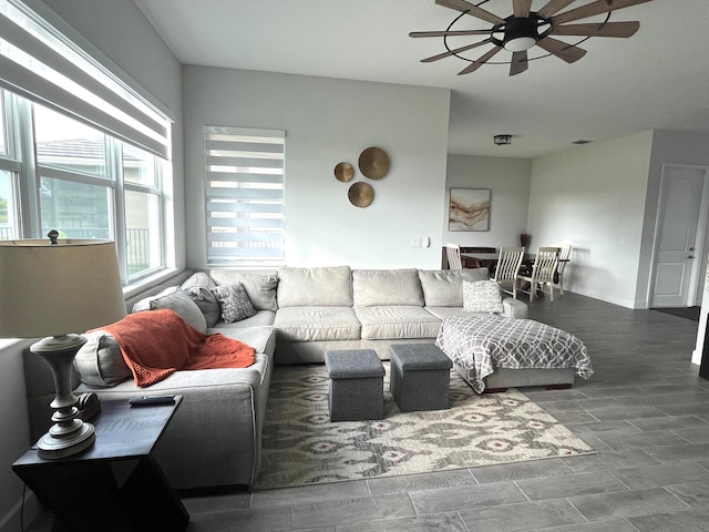 living room with ceiling fan