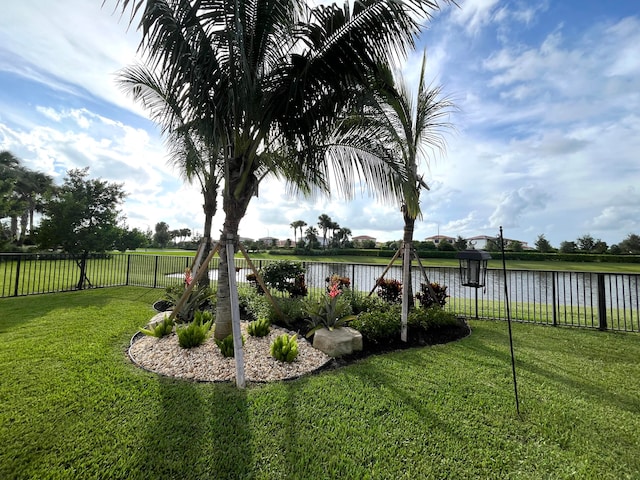 view of yard with a water view