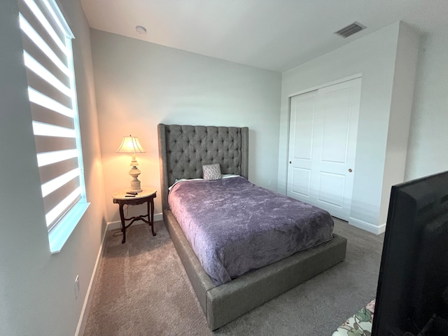 bedroom with carpet floors and a closet