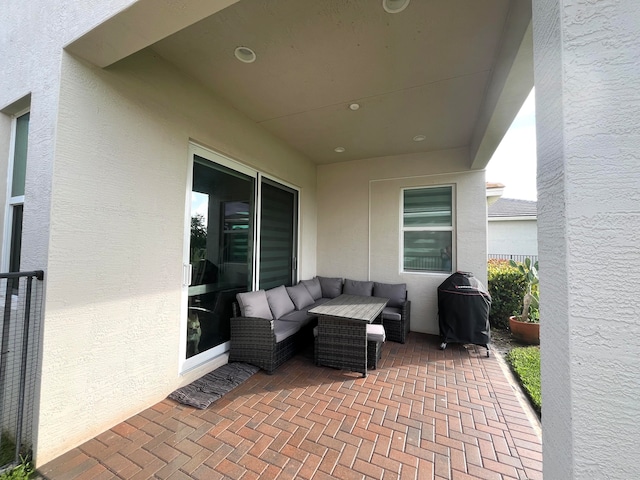 view of patio featuring grilling area and an outdoor living space