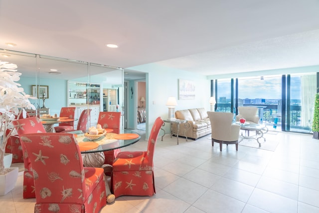 dining area with light tile patterned flooring