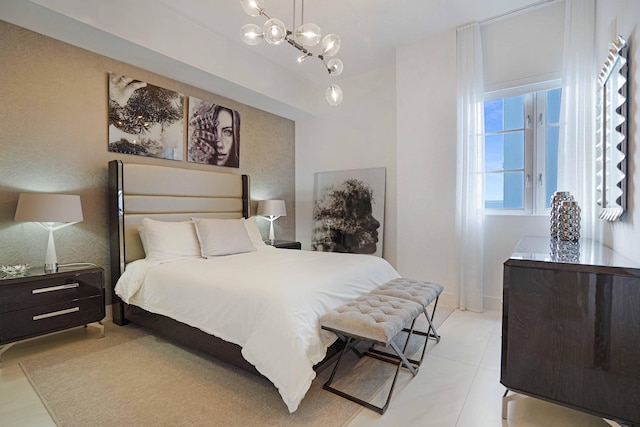 bedroom featuring a chandelier