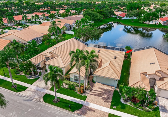 aerial view with a water view