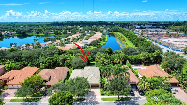 aerial view featuring a water view