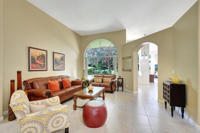 view of tiled living room