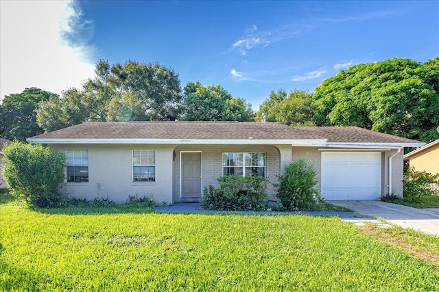 ranch-style house with a front lawn and a garage