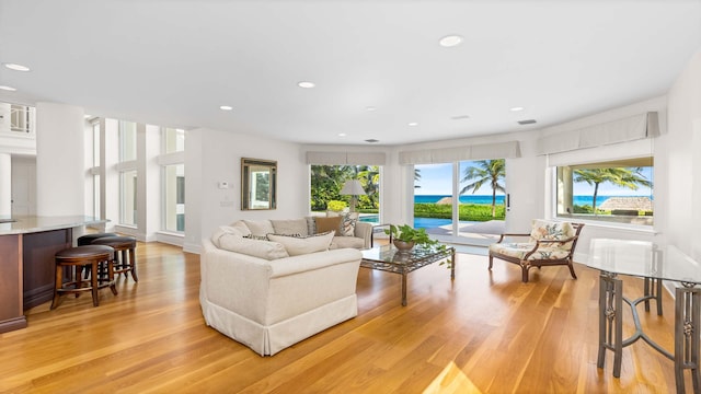 living room featuring light wood-type flooring