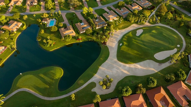 aerial view with a residential view and a water view