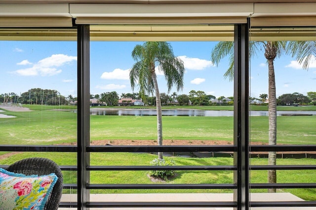 doorway featuring a water view